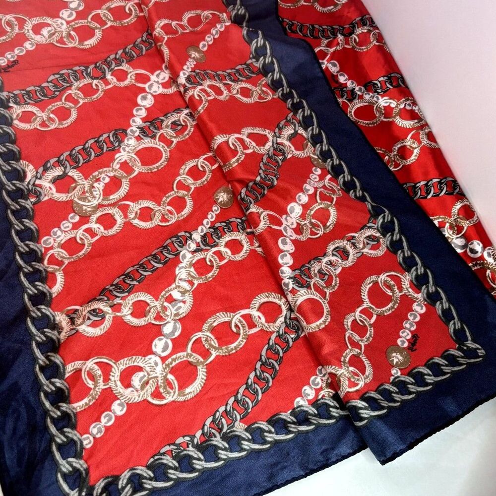 Express Silk Square Monogram Logo Chain Multicolor Scarf Womens Blue Red NWT - Picture 6 of 10